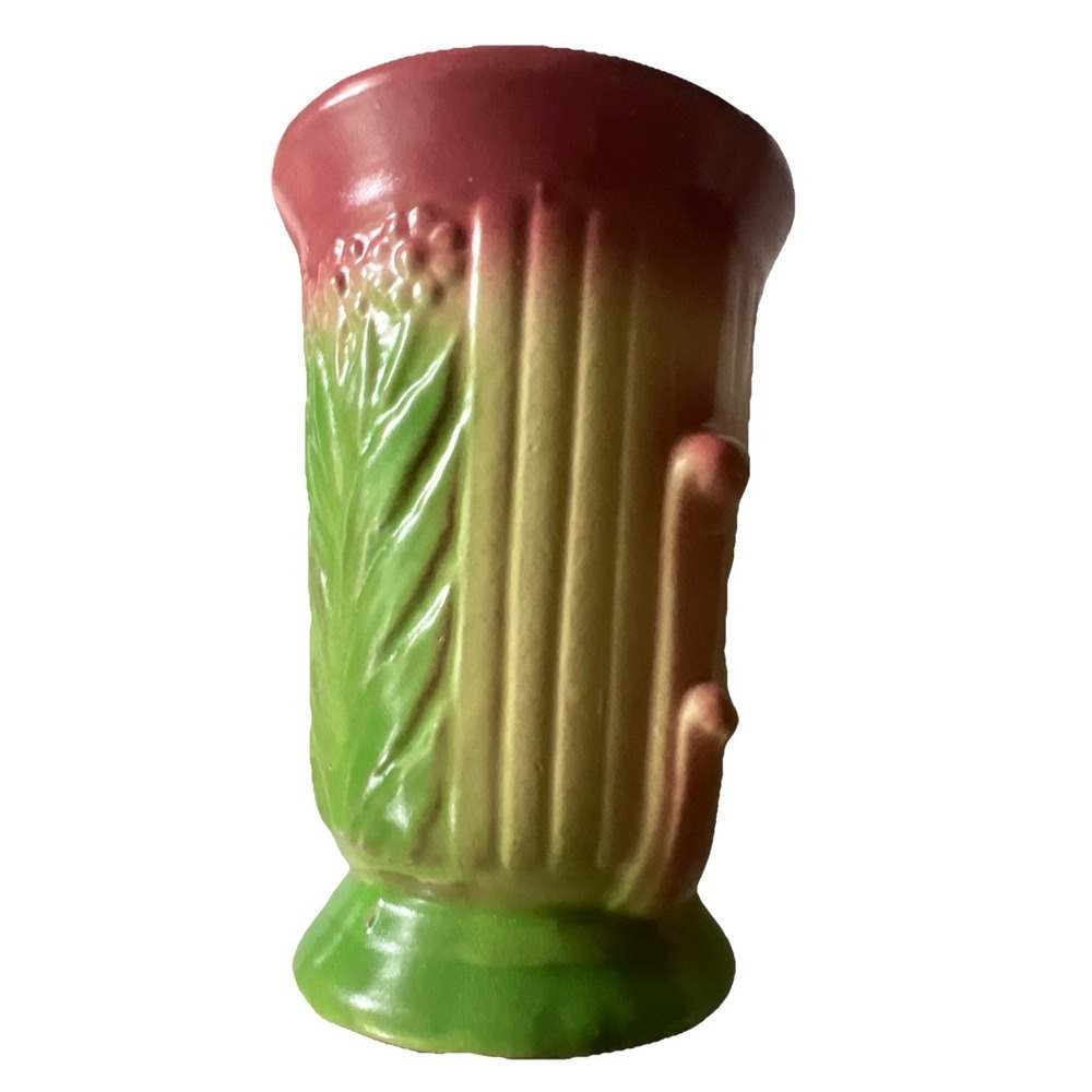 ROBINSON RANSBOTTOM VINTAGE ART POTTERY FLOWER VASE GREEN YELLOW PINK‎ 160/4 USA